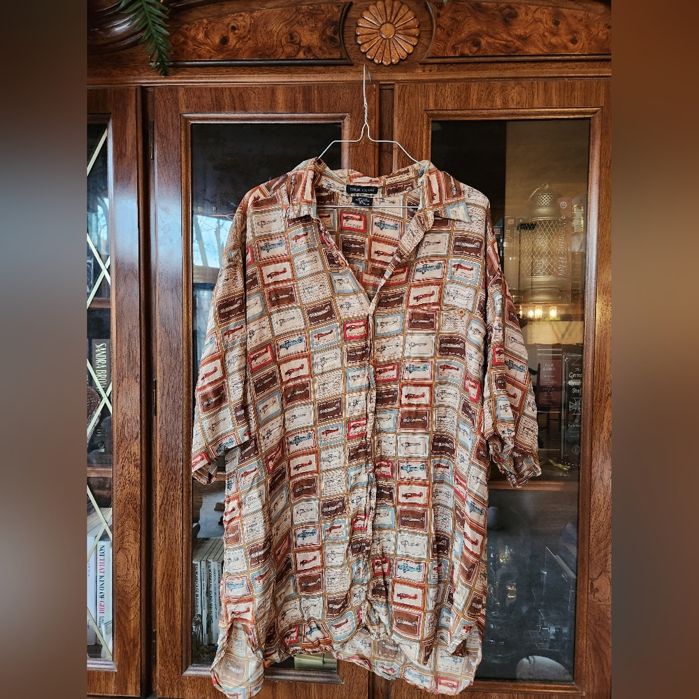 Men's Aviator Planes Pattern Button up Shirt Silk Club Brand 100% Silk material